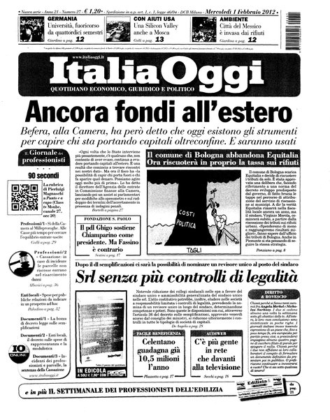 Italia oggi : quotidiano di economia finanza e politica